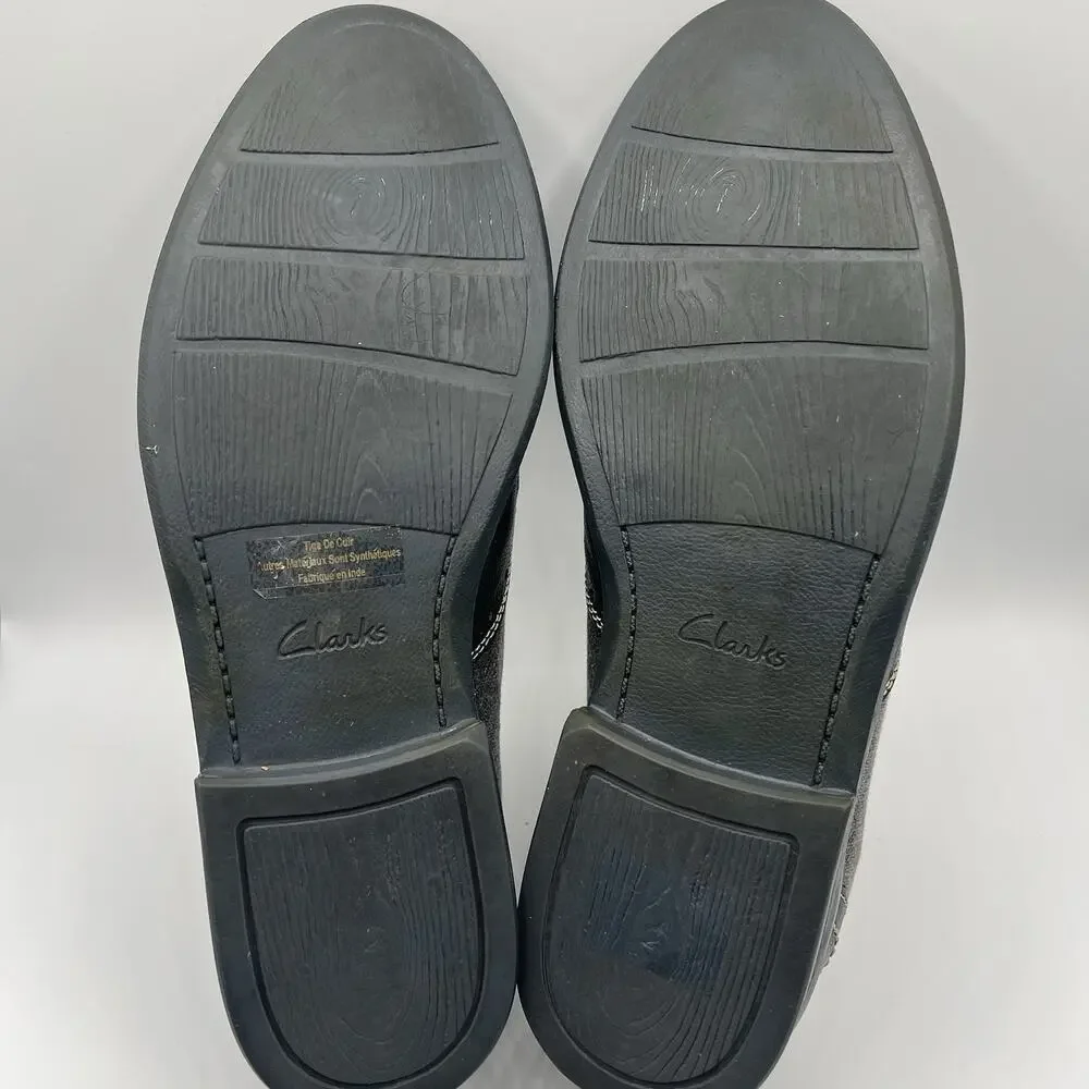 Clarks Delsin Wing Mens Wingtip Brogue Oxford Shoes Size 9.5 Black Leather Gray